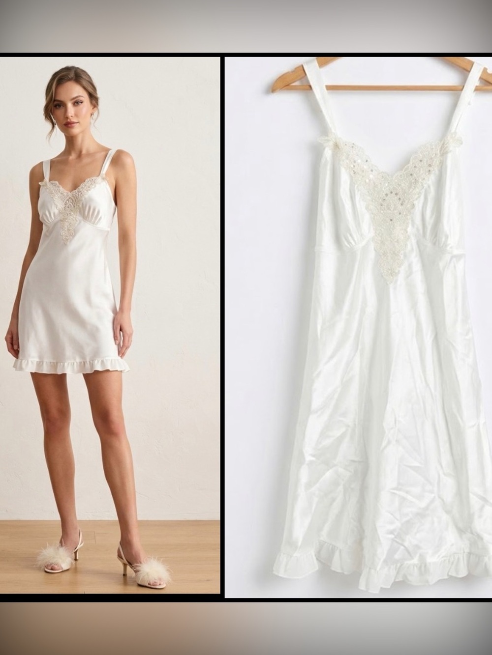 Linea Donatella Embellished Bridal Satin Chemise White Slip Mini Dress Gown S